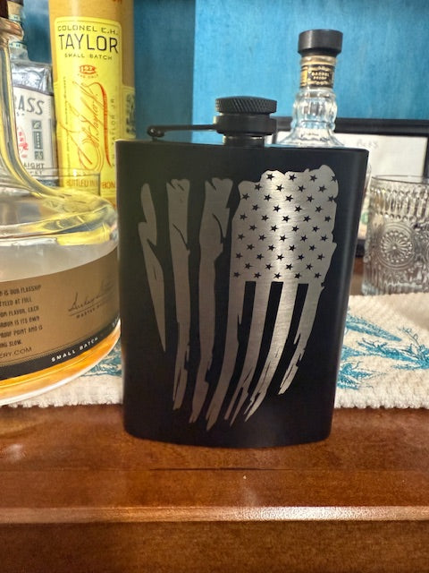 Distressed American Flag Metal Flask